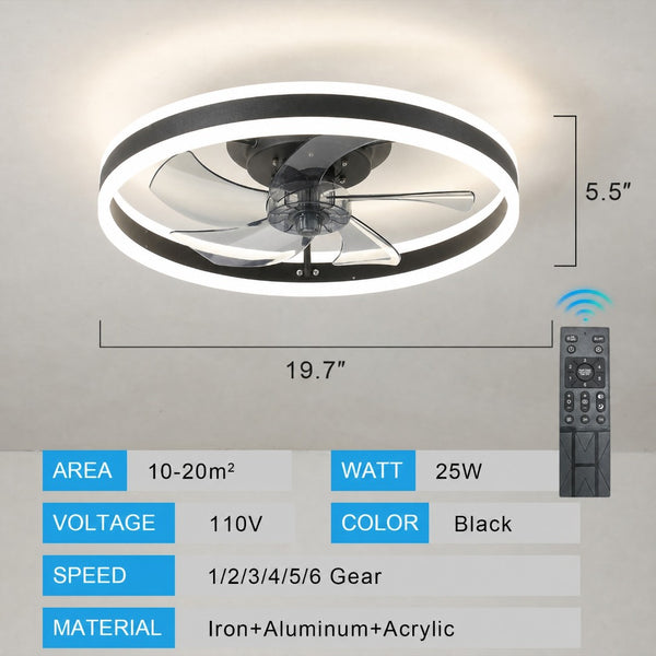 English Elm 20 Inch Flush Mount Fandelier Dimmable LED Caged Chandelier Fan for Bedroom Living Room Black W2312P523420