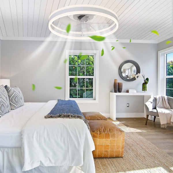 English Elm 20 Inch Flush Mount Fandelier Dimmable LED Caged Chandelier Fan for Bedroom Living Room White W2312P523421