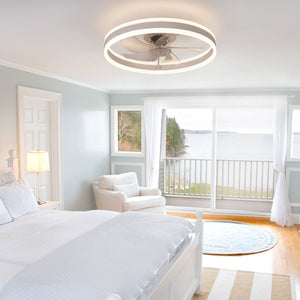 English Elm 20 Inch Flush Mount Fandelier Dimmable LED Caged Chandelier Fan for Bedroom Living Room White W2312P523421