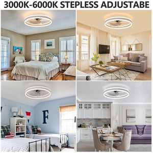 English Elm 20 Inch Flush Mount Fandelier Dimmable LED Caged Chandelier Fan for Bedroom Living Room White W2312P523421