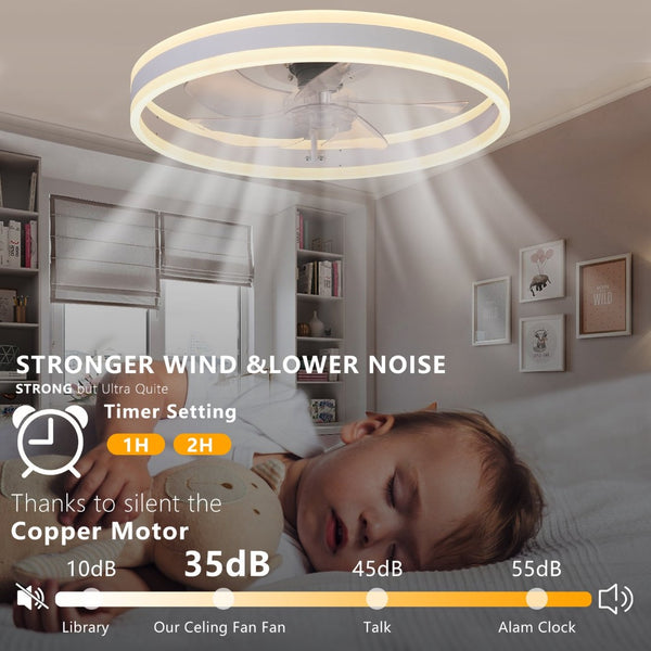 English Elm 20 Inch Flush Mount Fandelier Dimmable LED Caged Chandelier Fan for Bedroom Living Room White W2312P523421