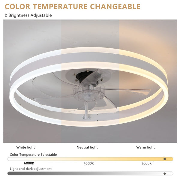 English Elm 20 Inch Flush Mount Fandelier Dimmable LED Caged Chandelier Fan for Bedroom Living Room White W2312P523421