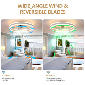 English Elm 20 Inch Flush Mount Fandelier Dimmable LED Caged Chandelier Fan for Bedroom Living Room White W2312P523421