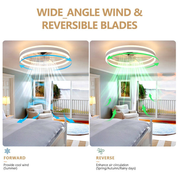 English Elm 20 Inch Flush Mount Fandelier Dimmable LED Caged Chandelier Fan for Bedroom Living Room White W2312P523421