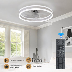 English Elm 20 Inch Flush Mount Fandelier Dimmable LED Caged Chandelier Fan for Bedroom Living Room White W2312P523421