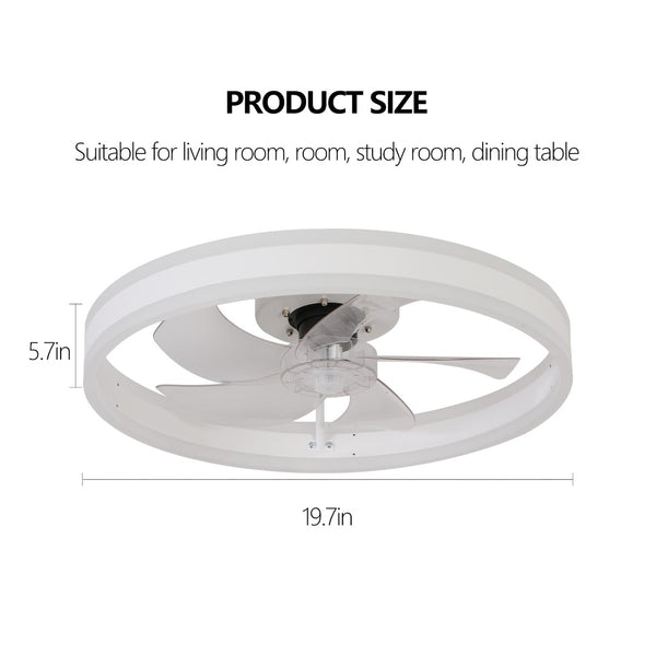 English Elm 20 Inch Flush Mount Fandelier Dimmable LED Caged Chandelier Fan for Bedroom Living Room White W2312P523421