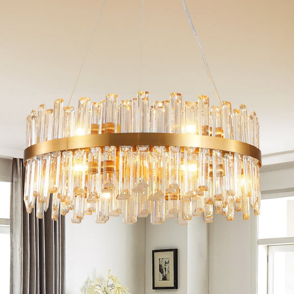 English Elm 23.6 Inch K9 Crystal Gold Chandelier with Led Light for Dining and Living Rooms W2312P523440