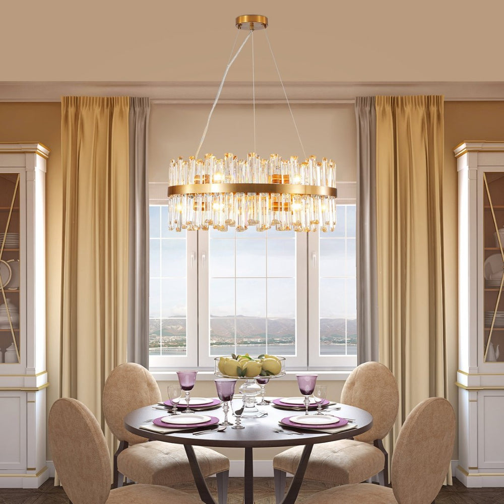 English Elm 23.6 Inch K9 Crystal Gold Chandelier with Led Light for Dining and Living Rooms W2312P523440