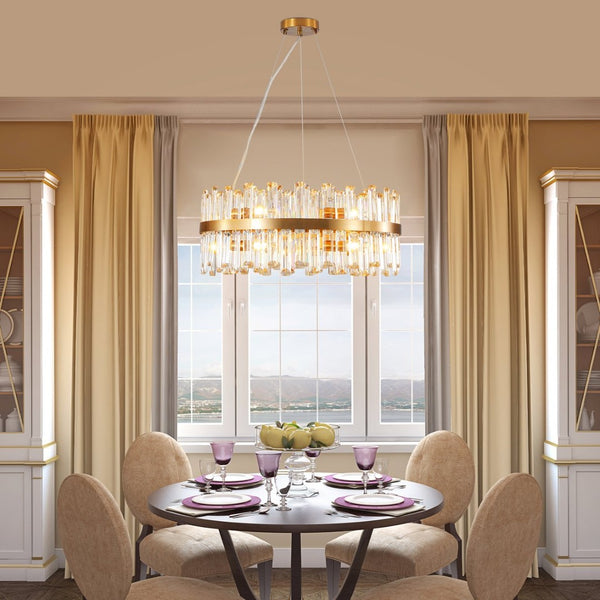 English Elm 23.6 Inch K9 Crystal Gold Chandelier with Led Light for Dining and Living Rooms W2312P523440