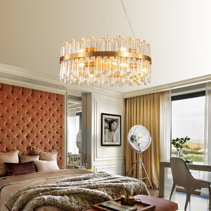 English Elm 23.6 Inch K9 Crystal Gold Chandelier with Led Light for Dining and Living Rooms W2312P523440