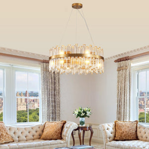 English Elm 23.6 Inch K9 Crystal Gold Chandelier with Led Light for Dining and Living Rooms W2312P523440