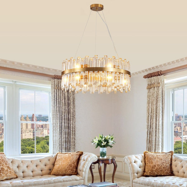 English Elm 23.6 Inch K9 Crystal Gold Chandelier with Led Light for Dining and Living Rooms W2312P523440
