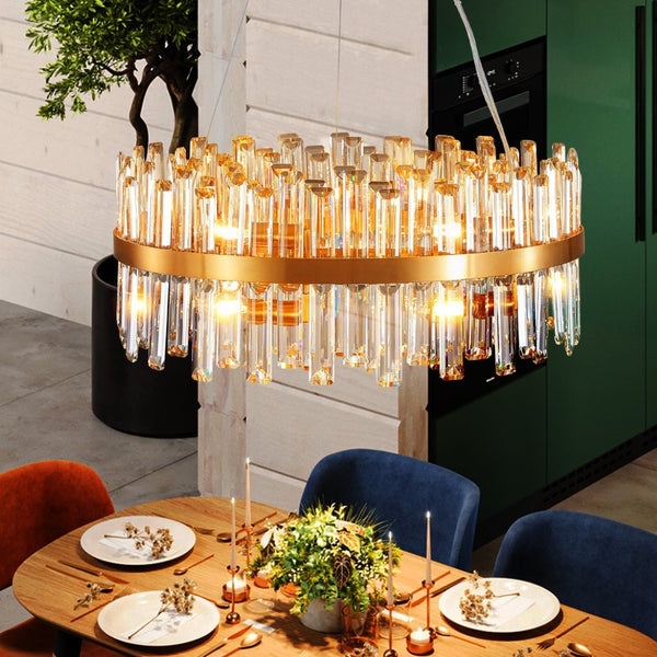 English Elm 23.6 Inch K9 Crystal Gold Chandelier with Led Light for Dining and Living Rooms W2312P523440
