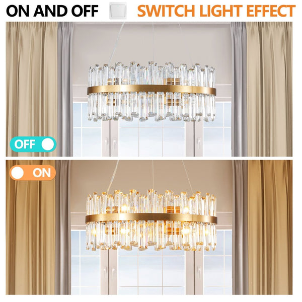 English Elm 23.6 Inch K9 Crystal Gold Chandelier with Led Light for Dining and Living Rooms W2312P523440