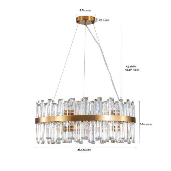 English Elm 23.6 Inch K9 Crystal Gold Chandelier with Led Light for Dining and Living Rooms W2312P523440