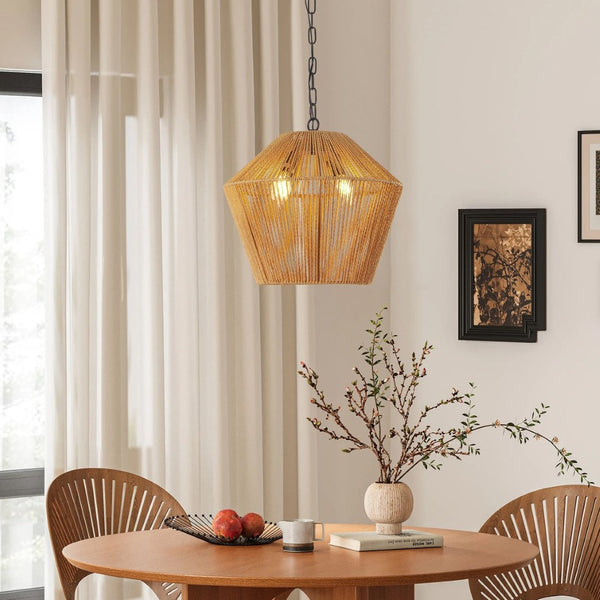 English Elm 17" Hand-woven Hemp Rope Pendant Light Bohemian Farmhouse Fixture for Kitchen or Dining W2312P529769
