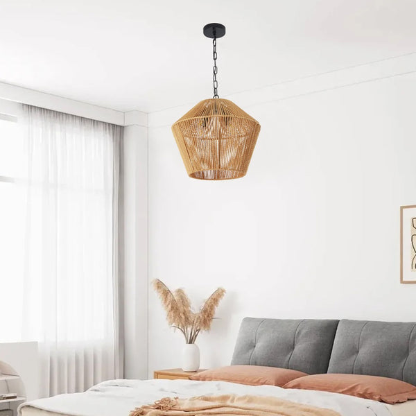 English Elm 17" Hand-woven Hemp Rope Pendant Light Bohemian Farmhouse Fixture for Kitchen or Dining W2312P529769