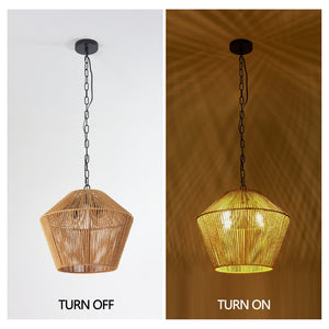 English Elm 17" Hand-woven Hemp Rope Pendant Light Bohemian Farmhouse Fixture for Kitchen or Dining W2312P529769