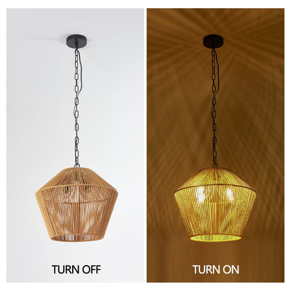 English Elm 17" Hand-woven Hemp Rope Pendant Light Bohemian Farmhouse Fixture for Kitchen or Dining W2312P529769