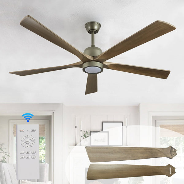 English Elm 60" Solid Wood Blade Ceiling Fan with Led Light Remote Dc Motor Open Living Spaces W2312P529770