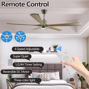 English Elm 60" Solid Wood Blade Ceiling Fan with Led Light Remote Dc Motor Open Living Spaces W2312P529770
