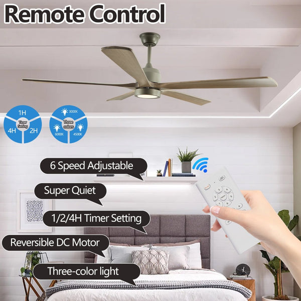 English Elm 60" Solid Wood Blade Ceiling Fan with Led Light Remote Dc Motor Open Living Spaces W2312P529770