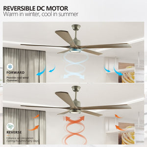 English Elm 60" Solid Wood Blade Ceiling Fan with Led Light Remote Dc Motor Open Living Spaces W2312P529770