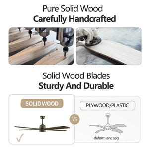English Elm 60" Solid Wood Blade Ceiling Fan with Led Light Remote Dc Motor Open Living Spaces W2312P529770