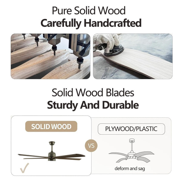 English Elm 60" Solid Wood Blade Ceiling Fan with Led Light Remote Dc Motor Open Living Spaces W2312P529770