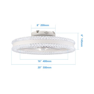 English Elm 20 Inch Flush Mount Ceiling Fan with Dual Ring Crystal Acrylic LED Light for Bedroom White W2312P529772