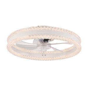 English Elm 20 Inch Flush Mount Ceiling Fan with Dual Ring Crystal Acrylic LED Light for Bedroom White W2312P529772