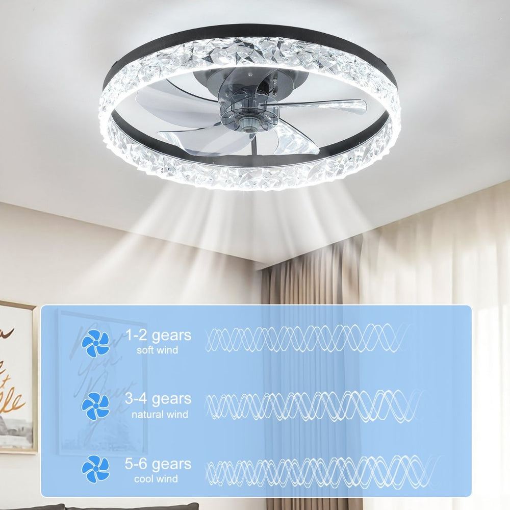 English Elm 20 Inch Flush Mount LED Ceiling Fan Matte Black Dimmable Remote for Low Ceilings W2312P529773