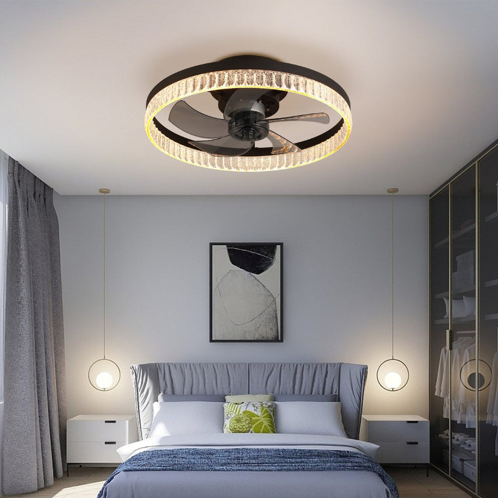 English Elm Dc Flush Mount Ceiling Fan with Dimmable LED Ring Remote Six Speed Quiet Motor W2312P529774