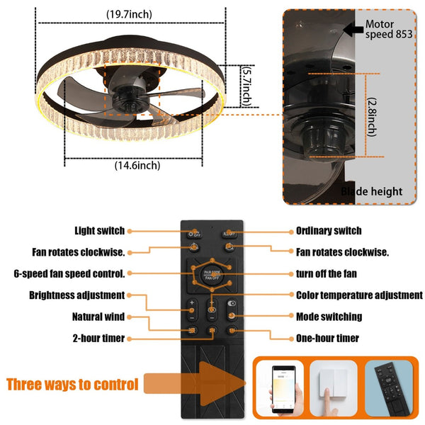 English Elm Dc Flush Mount Ceiling Fan with Dimmable LED Ring Remote Six Speed Quiet Motor W2312P529774