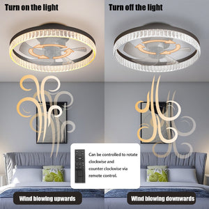English Elm Dc Flush Mount Ceiling Fan with Dimmable LED Ring Remote Six Speed Quiet Motor W2312P529774