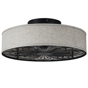 English Elm Caged Flush Mount Fandalier Farmhouse Fabric Shade Bladeless 6 Speed Remote Bedroom W2312P529775