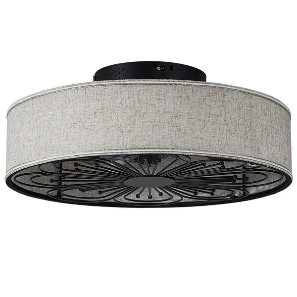 English Elm Caged Flush Mount Fandalier Farmhouse Fabric Shade Bladeless 6 Speed Remote Bedroom W2312P529775