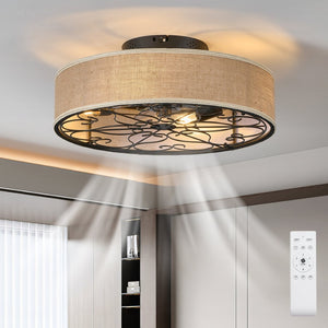 English Elm 20 Inch Linen Fabric Flush Mount Fandalier with Remote Six Speed Reversible DC Motor W2312P529776