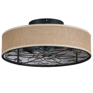 English Elm 20 Inch Linen Fabric Flush Mount Fandalier with Remote Six Speed Reversible DC Motor W2312P529776