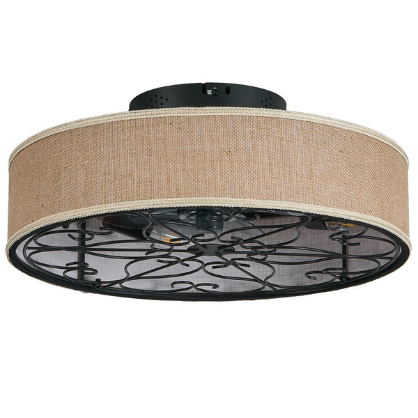 English Elm 20 Inch Linen Fabric Flush Mount Fandalier with Remote Six Speed Reversible DC Motor W2312P529776