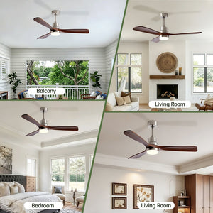 English Elm 52 Inch Walnut Blade Brushed Nickel Ceiling Fan with Remote and Dimmable Light W2312P537515