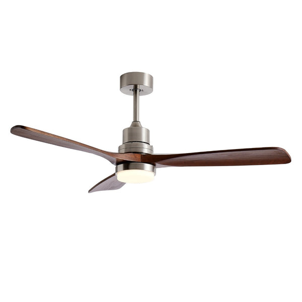 English Elm 52 Inch Walnut Blade Brushed Nickel Ceiling Fan with Remote and Dimmable Light W2312P537515