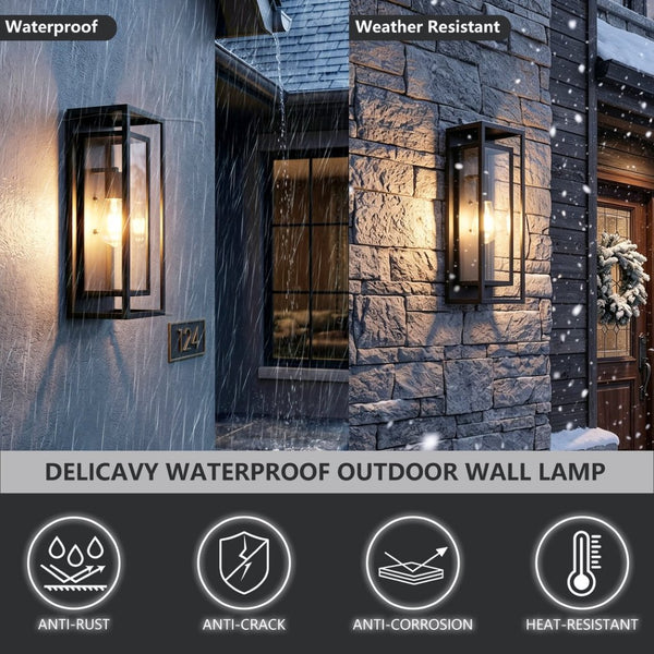 English Elm 2 Pack Matte Black Outdoor Wall Lanterns with Clear Glass Ip65 Porch Sconce Set W2312P537602