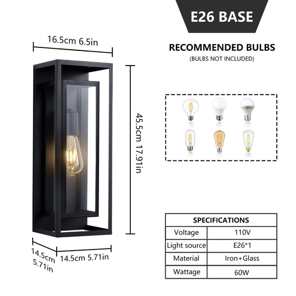 English Elm 2 Pack Matte Black Outdoor Wall Lanterns with Clear Glass Ip65 Porch Sconce Set W2312P537602