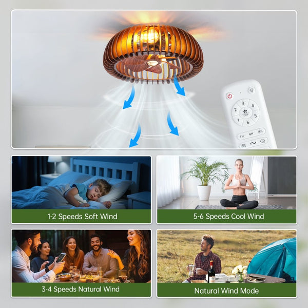 English Elm 20 Inch Caged Flush Mount Ceiling Fan with Wood Blades and Remote for Small Rooms W2312P539246