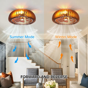 English Elm 20 Inch Caged Flush Mount Ceiling Fan with Wood Blades and Remote for Small Rooms W2312P539246