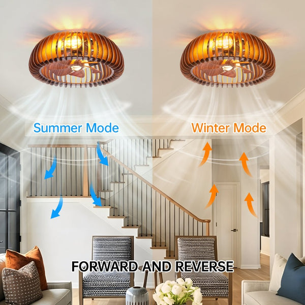 English Elm 20 Inch Caged Flush Mount Ceiling Fan with Wood Blades and Remote for Small Rooms W2312P539246