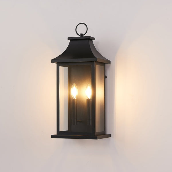 English Elm Dusk to Dawn Matte Black Two Light Exterior Sconce with Clear Glass Porch Lantern W2312P539557