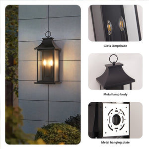 English Elm Dusk to Dawn Matte Black Two Light Exterior Sconce with Clear Glass Porch Lantern W2312P539557