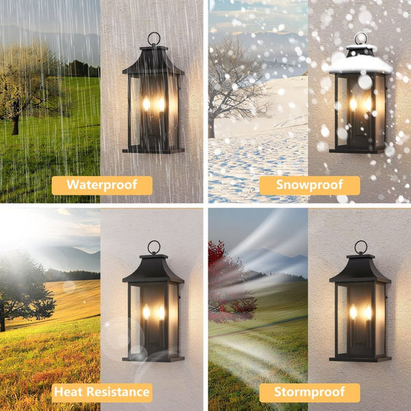 English Elm Dusk to Dawn Matte Black Two Light Exterior Sconce with Clear Glass Porch Lantern W2312P539557
